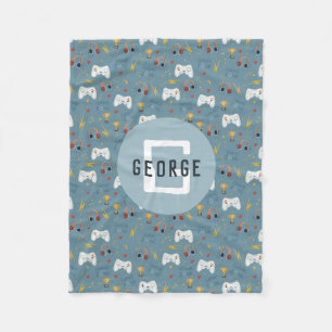 Jongens Blauw Videogame Kinder Koele Monogram Fleece Deken