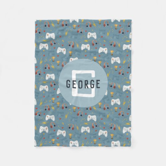 Jongens Blauw Videogame Kinder Koele Monogram Fleece Deken (Voorkant)