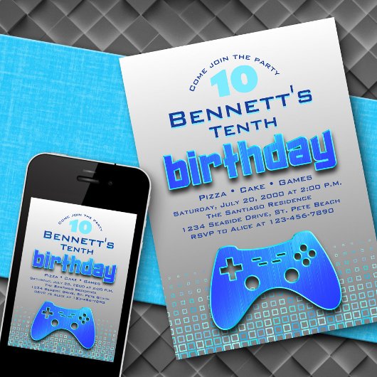 Jongens' Blauw Videospel Verjaardag Kaart