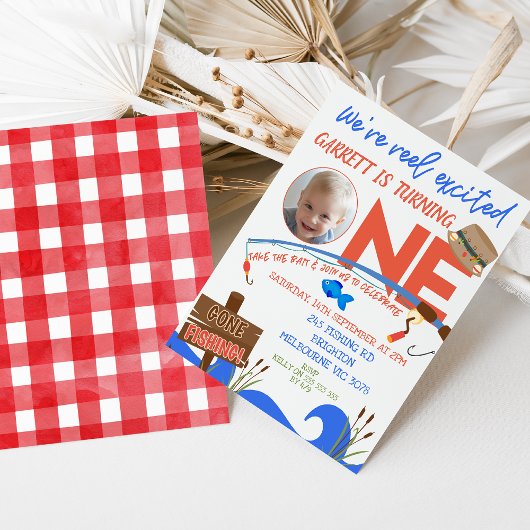 Jongens Blauw Vissen We're Reel Opgewonden 1e verj Kaart