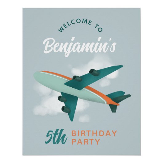 Jongens Blauw Vliegtuig Reizen Verjaardag Welkom T Perfect Poster (Voorkant)