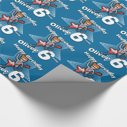 Jongens blauw Voeg je leeftijd en naam rockstar wr Cadeaupapier (Hoek)