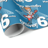 Jongens blauw Voeg je leeftijd en naam rockstar wr Cadeaupapier (Rol Hoek)