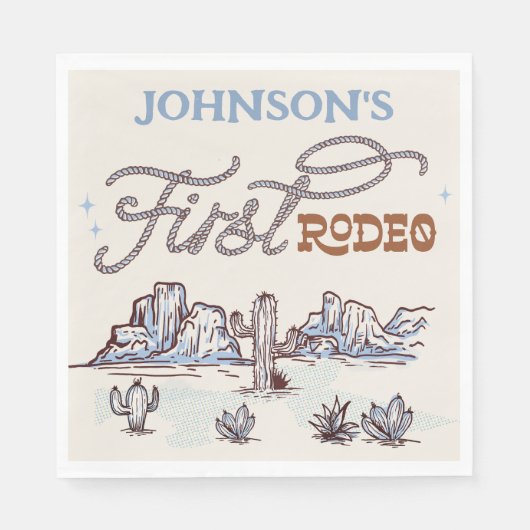 Jongens Blauw Western Desert Eerste Rodeo 1e Verja Servet (Voorkant)
