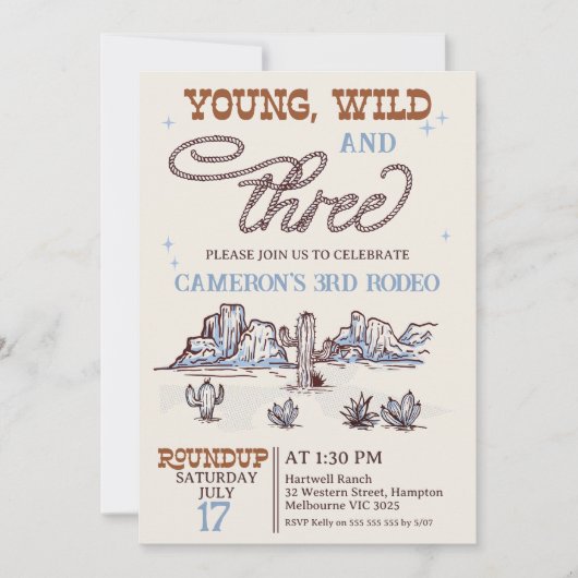 Jongens Blauw Western Jong Wild Drie 3e Verjaardag Kaart (Voorkant)