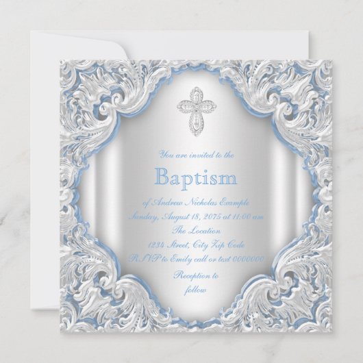 Jongens Blauw Wit Engel Jongen Baby Doop Kaart (Achterkant)