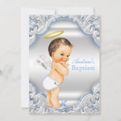 Jongens Blauw Wit Engel Jongen Baby Doop Kaart (Voorkant)