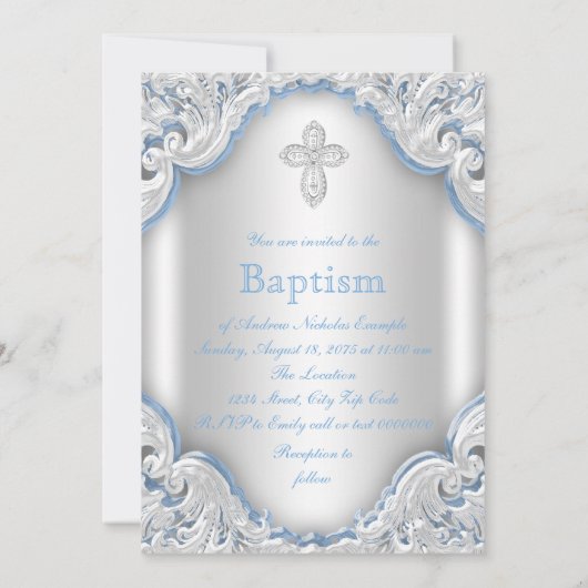 Jongens Blauw Wit Engel Jongen Baby Doop Kaart (Achterkant)