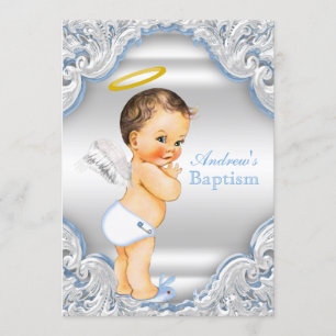 Jongens blauw witte engel jongen baby doop kaart
