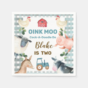 Jongens Blauwe Boerderijdieren Tractor Verjaardag Servet