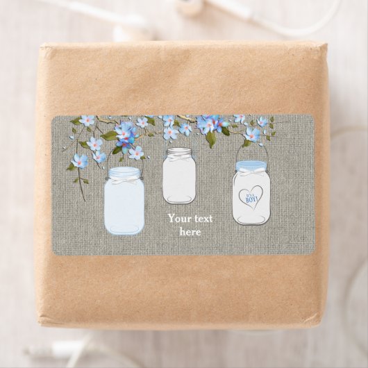 Jongens Blauwe Burlap Mason Jar Waterfles Labels (Insitu)