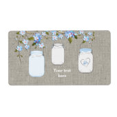 Jongens Blauwe Burlap Mason Jar Waterfles Labels (Voorkant)
