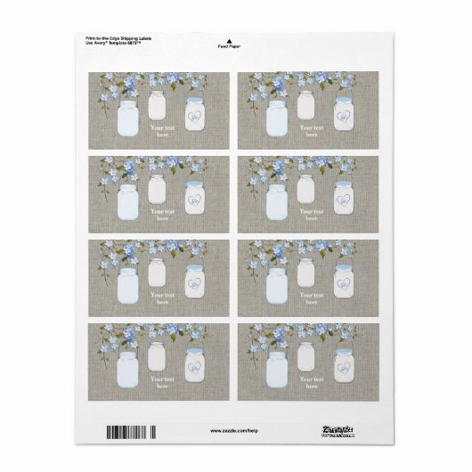 Jongens Blauwe Burlap Mason Jar Waterfles Labels (Full Sheet)
