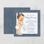 Jongens Blauwe Denim Baby Shower Kaart (Voorkant / Achterkant)