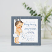 Jongens Blauwe Denim Baby Shower Kaart (Staand voorkant)