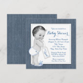 Jongens Blauwe Denim Baby Shower Kaart (Voorkant / Achterkant)