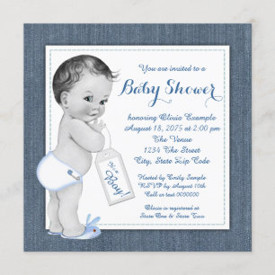 Jongens Blauwe Denim Baby Shower Kaart