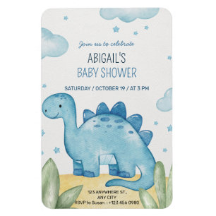 Jongens Blauwe Dinosaur Baby Shower Uitnodiging Magneet