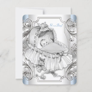 Jongens Blauwe en Zilveren Baby Shower Kaart