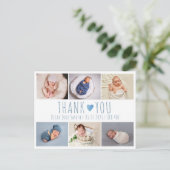 Jongens blauwe geboorte aankondiging kaart foto (Staand voorkant)