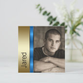 Jongens Blauwe Gouden Diploma-uitnodigingen Kaart (Staand voorkant)