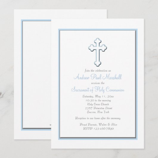 Jongen's Blauwe Kruis Religieuze uitnodiging (Voorkant / Achterkant)