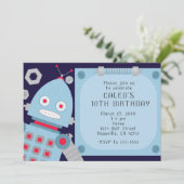 Jongens Blauwe Robot Aangepaste Verjaardagsfeest U Kaart (Staand voorkant)