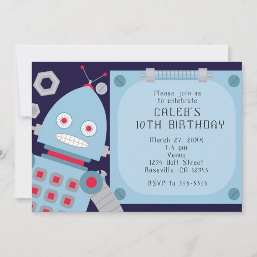 Jongens Blauwe Robot Aangepaste Verjaardagsfeestui Kaart (Voorkant)