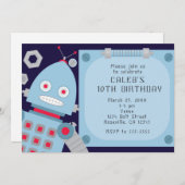 Jongens Blauwe Robot Aangepaste Verjaardagsfeestui Kaart (Voorkant / Achterkant)