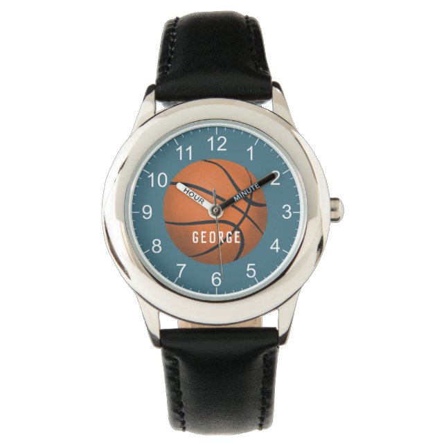 Jongens Blauwe sport Basketball Kinder Horloge (Voorkant)