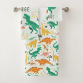 Jongens Blauwe T-Rex Jungle Dinosaur Monogram Kind Bad Handdoek (Insitu)