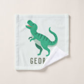 Jongens Blauwe T-Rex Jungle Dinosaur Monogram Kind Bad Handdoek (Wasdoekje)