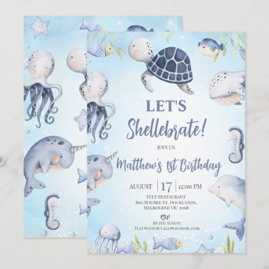 Jongens Blauwe Zee Schildpad Laat Shellebrate 1e V Kaart (Voorkant / Achterkant)