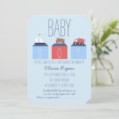 Jongens Blokken Baby shower Uitnodiging (Staand voorkant)