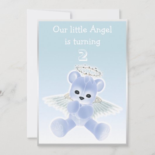Jongens Blue Angel Teddy Bear 2e verjaardag Party Kaart (Voorkant)