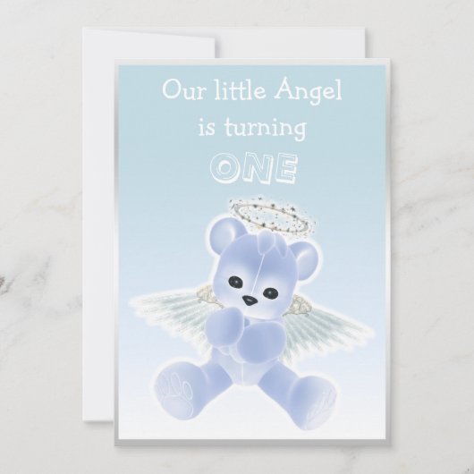 Jongen's Blue Angel Teddy Bear First Birthday Part Kaart (Voorkant)