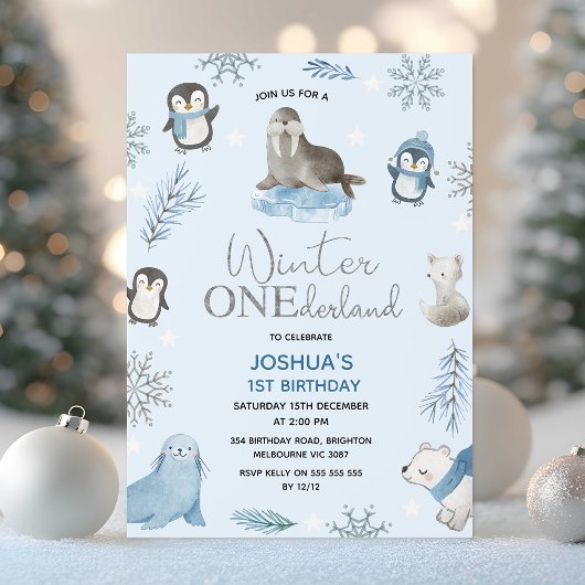Jongens Blue Arctic Winter Onederland 1e verjaarda Kaart