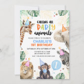 Jongens Blue Balloon Safari Party Dieren Verjaarda Kaart (Voorkant)