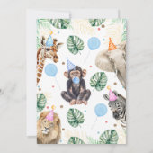 Jongens Blue Balloon Safari Party Dieren Verjaarda Kaart (Achterkant)