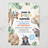 Jongens Blue Balloon Safari Party Dieren Verjaarda Kaart (Voorkant / Achterkant)