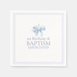 Jongens Blue Bow 1e verjaardag en doop Servet