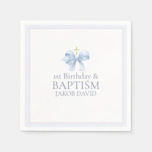 Jongens Blue Bow 1e verjaardag en doop Servet