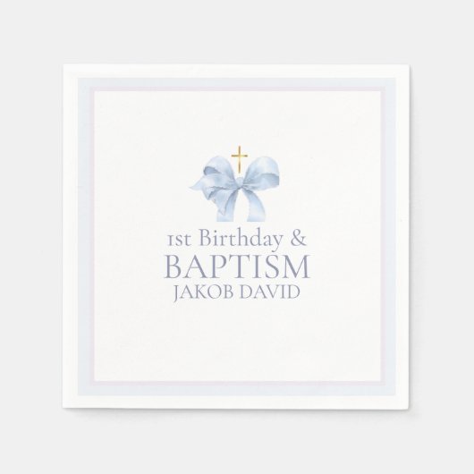 Jongens Blue Bow 1e verjaardag en doop Servet (Voorkant)