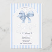 Jongens Blue Bow en Stripe doop uitnodiging (Voorkant)