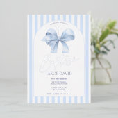 Jongens Blue Bow en Stripe doop uitnodiging (Staand Voorkant)