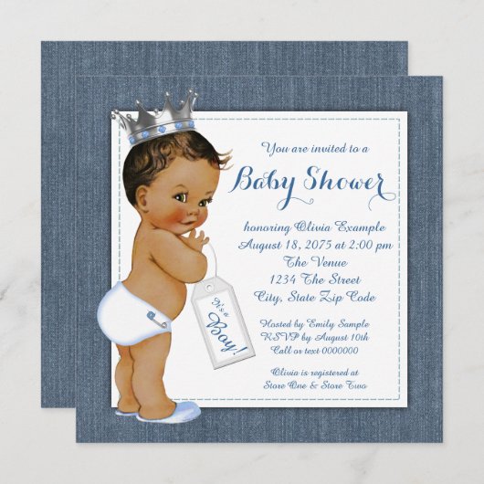 Jongens Blue Denim Etnisch Baby shower Kaart (Voorkant / Achterkant)
