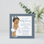 Jongens Blue Denim Etnisch Baby shower Kaart (Staand voorkant)