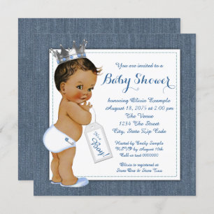 Jongens Blue Denim Etnisch Baby shower Kaart