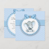 Jongens Blue Elephant babyshower uitnodigingen (Voorkant / Achterkant)