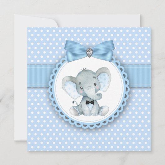 Jongens Blue Elephant babyshower uitnodigingen (Voorkant)